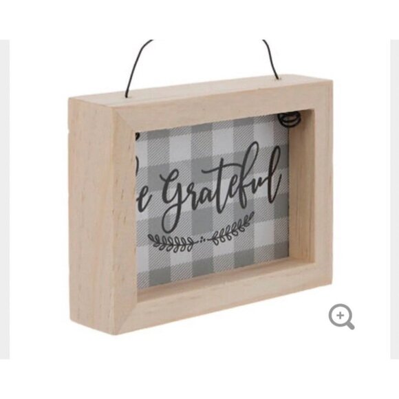 Farmhouse Buffalo Check Mini Sign Be Grateful Free Standing 4 Inch Fall Thankful - Picture 2 of 2